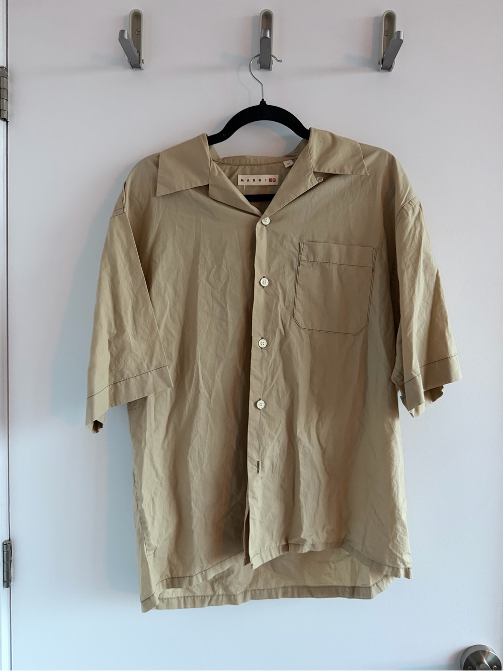 Marni Beige Short-Sleeve Button-Up Collar Shirt
